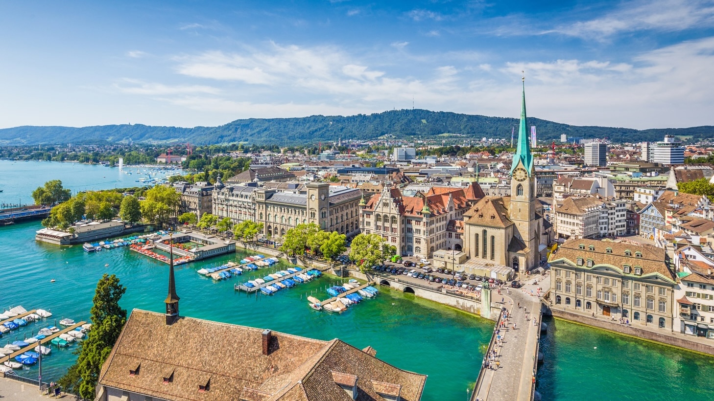Zürich city center with river Limmat, Switzerland
