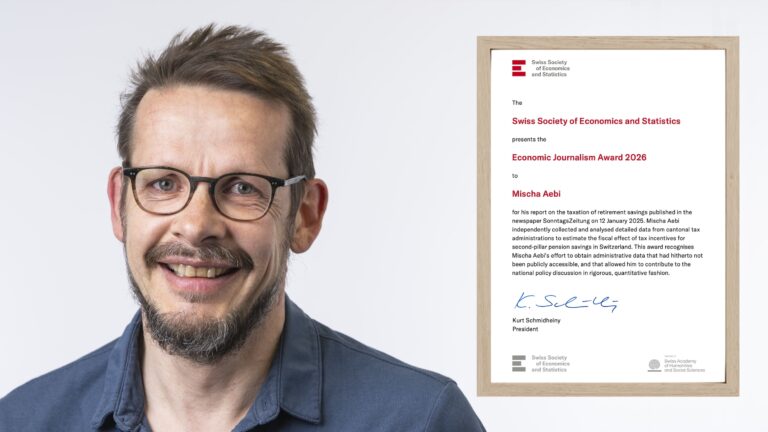 Mischa Aebi (Tamedie) is presented the Economic Journalism Award 2026
